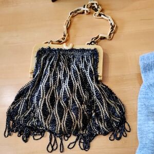 Elegant Black and Gold Beaded Women's Bag Vintage rework